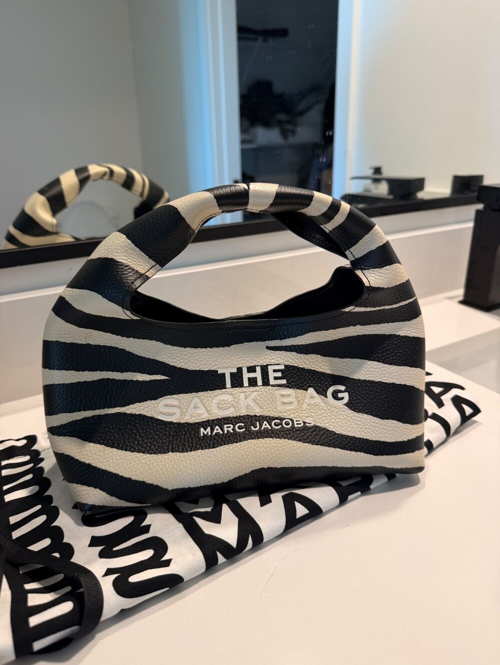 New! Marc Jacobs Mini Sack Bag in Black and White Zebra Leather Print